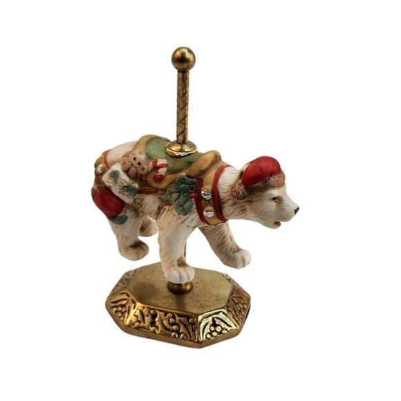 Polar Bear Carousel Christmas Figurine Ceramic Decor On Brass Base by R.O.C. - Picture 7 of 8